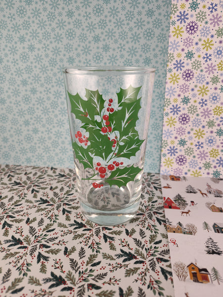 Vintage Corning Corelle Christmas Winter Holly Glass Tumbler, 5"