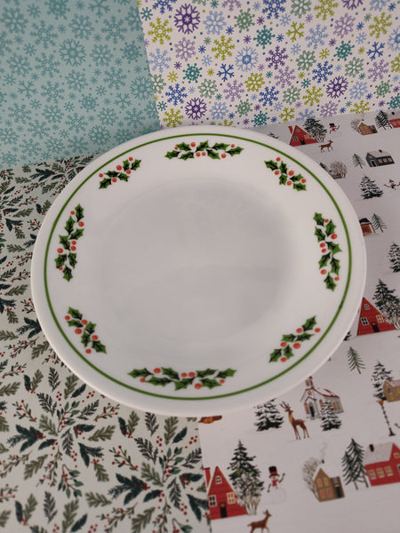 Vintage Corning Corelle Christmas Winter Holly Appetizer/Dessert Plate, 6.75"