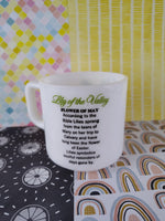 Vintage Lily of the Valley - May Milk Glass Mug w/Bible Verse, Nice & Clean, Like New