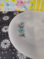 Vintage Fire King Anchor Hocking Bonnie Blue Floral Milk Glass Appetizer/Dessert Plate, 6"