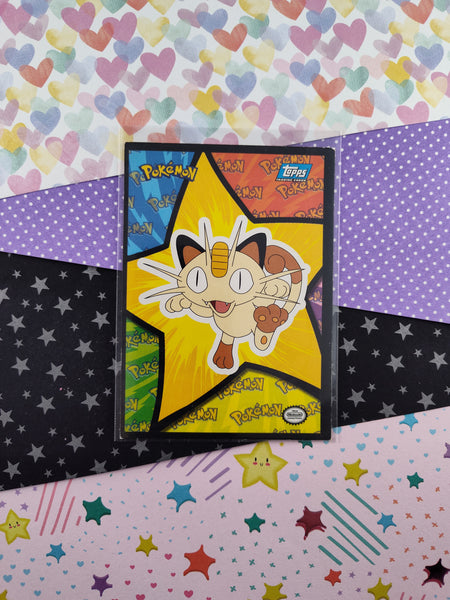 Vintage 1999 Topps 1st Edition Blue Label Meowth Pokemon Puzzle Card - VG