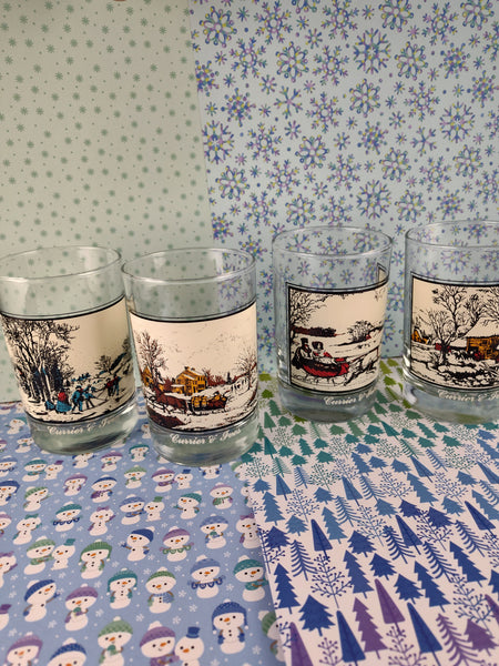 Vintage 1981 Currier and Ives Arby's Short Tumblers Set/4 Winter Collection