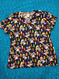 Walt Disney's Pixar Lilo & Stitch Blue Popsicles Women's Scrub Top Size Large