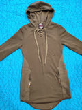 Victoria Secret LOVE Pink Long Hooded Pullover Sweater, Olive Green Sz XL