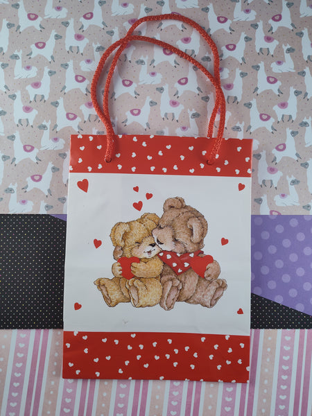 Vintage 1994 American Greetings Forget Me Not Valentine's Teddy Bears Gift Bag, NEW