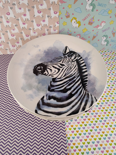 Pier 1 Imports Lunch/Salad Plate Zoo Animals Zebra Design Set/5, 8.75"