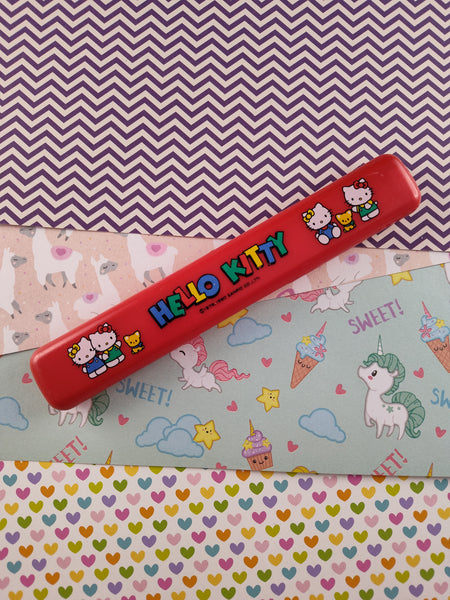 Vintage JAPAN Hello Kitty Plastic Chopstick Set w/Hinged Plastic Case