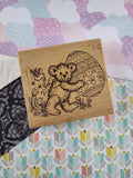 Vintage 1999 PSX #K-2659 Fuzzy Bear w/Easter Egg & Flowers Wooden Block/Rubber Stamp