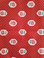 Vintage Red White Floral Polka Dot Fabric Remnant, 1/2 yd x 45", Nice / Clean