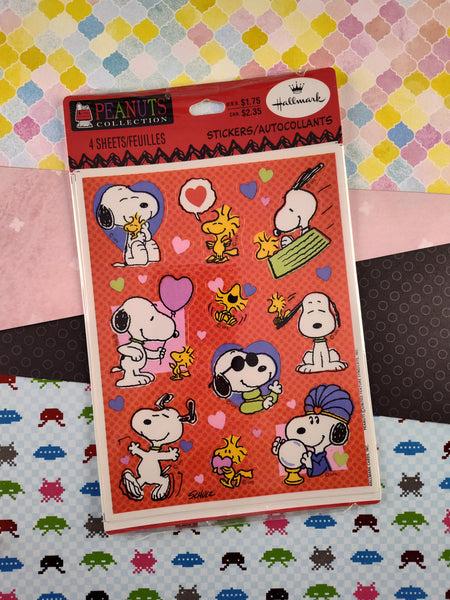 Vintage 1990's Hallmark Peanuts Snoopy Valentine's Day Hearts Full Sticker Sheets Pack of 4 Sheets, NEW & SEALED