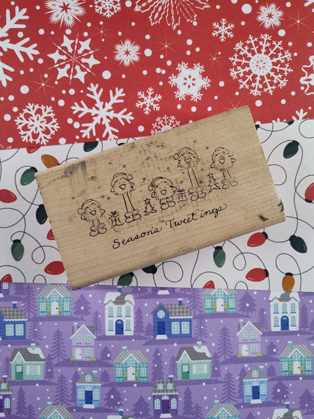 2008 Denami Design Christmas Snowy Chicks Sprites Wooden Block/Rubber Stamp