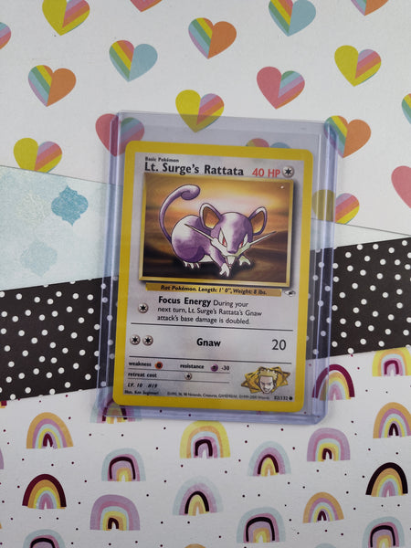 Vintage Common - Lt. Surge's Rattata Gym Heroes Non-Holo Pokemon Card 82/132  - NM