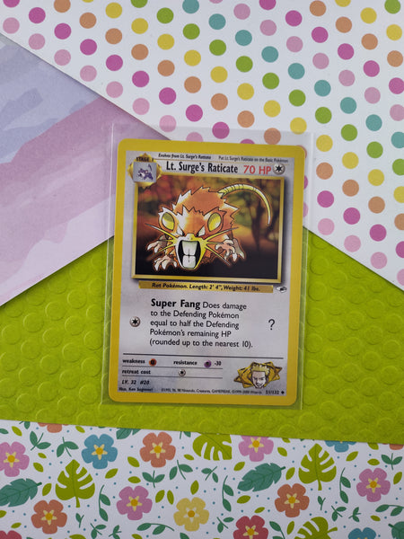 Vintage Uncommon - Lt. Surge's Raticate Gym Heroes Non-Holo Pokemon Card 51/132 - VG