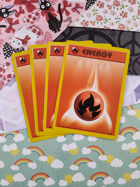 Vintage Energy - Set/4 Fire Base Set Non-Holo Pokemon Cards 98/102 - LP
