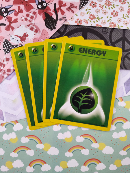 Vintage Energy - Set/4 Grass Base Set Non-Holo Pokemon Cards 99/102 - LP