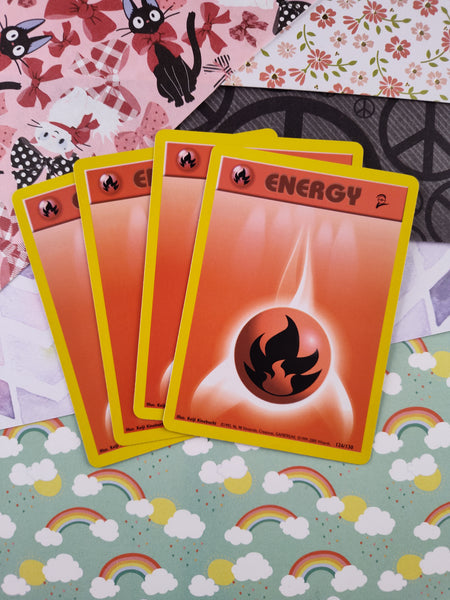 Vintage Energy - Set/4 Fire Base Set 2 Non-Holo Pokemon Cards 126/130 - LP