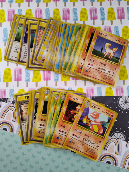 Vintage 1990's (Japanese) Bulk Pokemon Card Lot, 61 Common + 28 Uncommon WOTC Cards No Duplicates