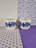 Vintage DDR Museum Vorratsdosen Set/2 Ceramic Cups Tumblers, Blue/Cream
