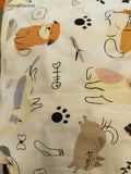 Cats Dogs Fishbones Queen Sized Bed Sheet Set Fitted, Flat, 2 Pillowcases