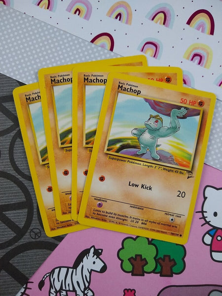 Vintage Common - Set/4 Machop Base Set 2 Non-Holo Pokemon Cards 78/130 - LP