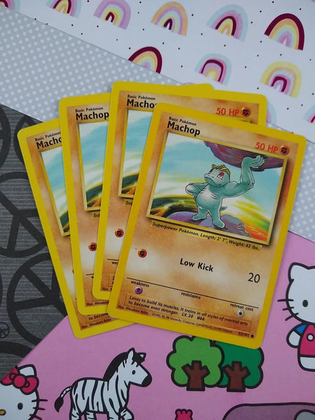 Vintage Common - Set/4 Machop Base Set Non-Holo Pokemon Cards 52/102 - LP