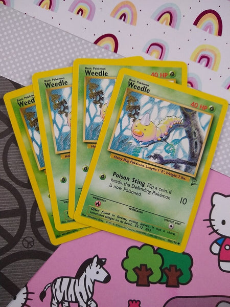 Vintage Common - Set/4 Weedle Base Set 2 Non-Holo Pokemon Cards 100/130 - LP