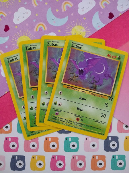 Vintage Common - Set/4 Zubat Team Rocket Non-Holo Pokemon Cards 70/82 - LP