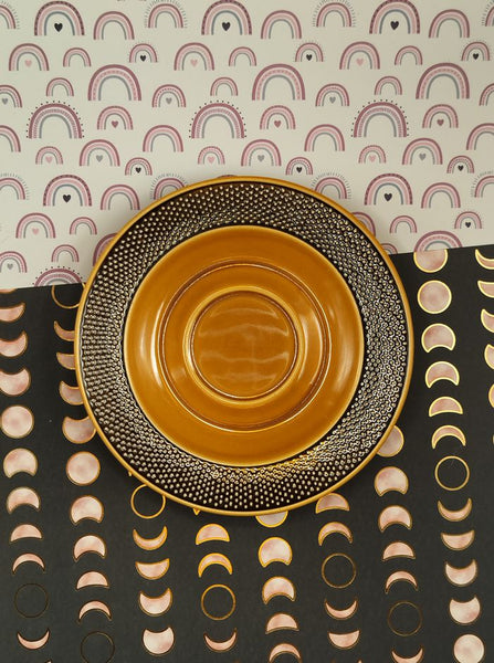 Vintage Harmony House Iron Stone "Aurora" Brown Tea Coffee Saucer Plate 6.25", Set/2