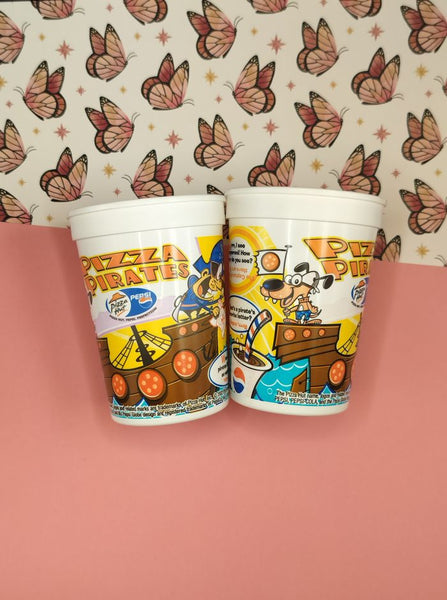 Vintage Pizza Hut x Pepsi Pizza Pirates Plastic Tumbler Cups Set/2