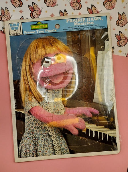 Vintage Whitman Sesame Street Prairie Dawn, Musician Cardboard Frame-Tray Puzzle, Nice & Clean