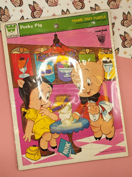 Vintage Whitman Warner Bros. Porky Pig Cardboard Frame-Tray Puzzle, Nice & Clean