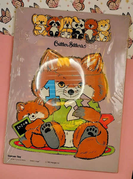 Vintage 1983 Morgan Inc. Critter Sitters Colorful "Connor Toy" 8440-3 Wooden Frame-Tray Puzzle