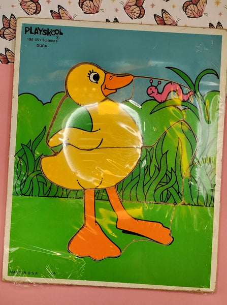 Vintage Playskool Colorful "Duck" 186-05 Wooden Frame-Tray Puzzle