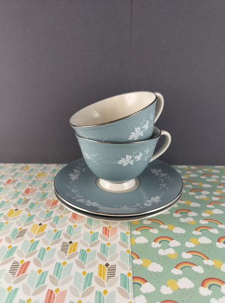 Vintage Royal Doulton England Translucent China REFLECTION T.C. 1008 Tea Cups w/Saucers Set/2