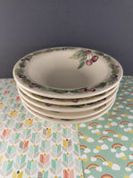 Vintage Pfaltzgraff Jamberry Fruits 7.25" Soup Bowls Set/5