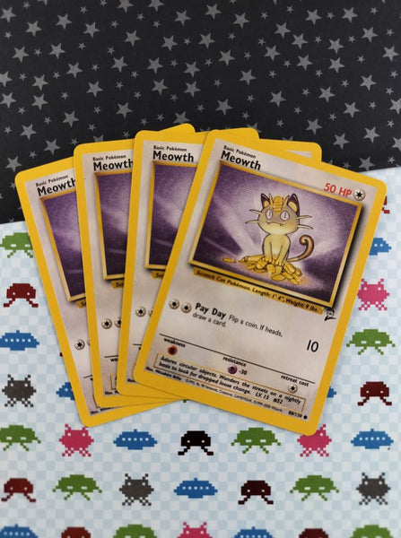 Vintage Common - Set/4 Meowth Base Set 2 Non-Holo Pokemon Cards 80/130 - LP