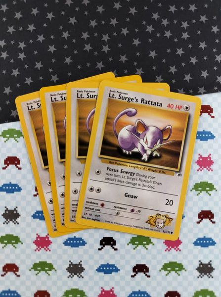 Vintage Common - Set/4 Lt. Surge's Rattata Gym Heroes Non-Holo Pokemon Cards 82/132 - LP