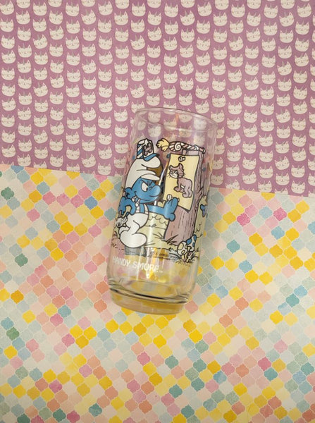 Vintage 1983 Handy Smurf Glass Tumbler, Excellent Shape