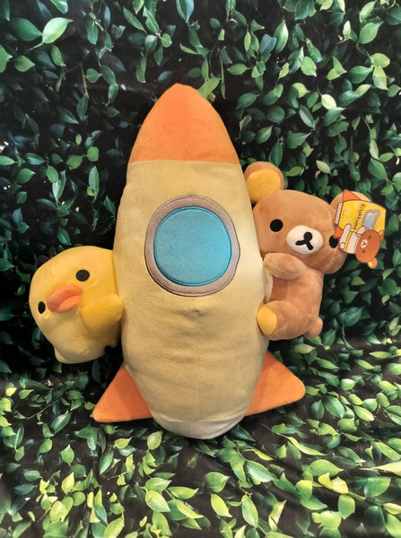 2018 San-X Co. Rilakkuma Space Rocket Teddy Bear Chick Medium 13" Plush NWT