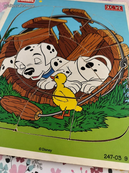 Vintage Playskool Colorful "101 Dalmations" 247-03 Wooden Frame-Tray Puzzle