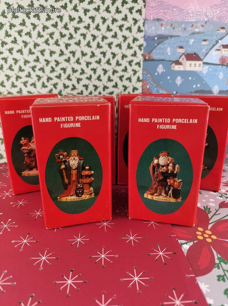 Vintage 1991 Santa's of the Nations Hand Painted Porcelain FIgurines, Set/6