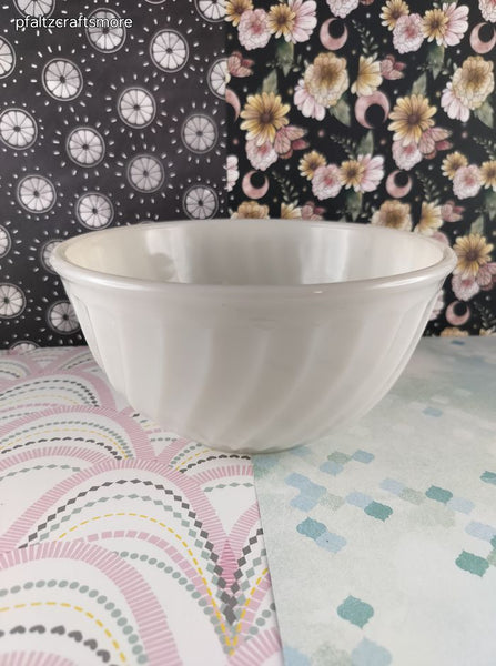 Vintage Fire King Ovenware Ivory Swirl Milk Glass 8" Mixing Bowl