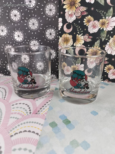 Vintage Aladdin Heavy Bottom Short Clear Glass Tumblers Set/2