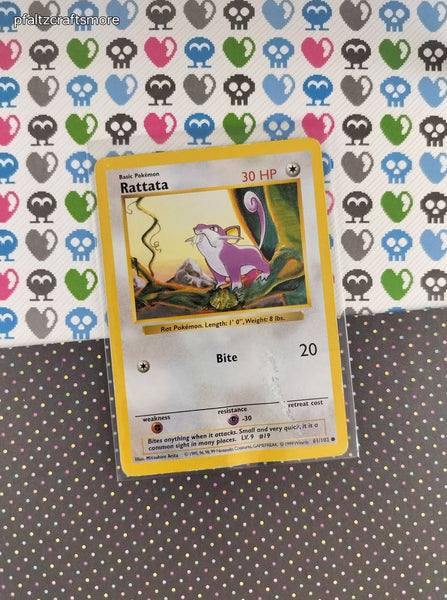 Vintage Common - Shadowless Rattata Base Set Pokemon Card 61/102 - Damaged
