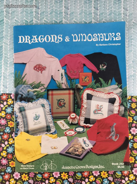 Vintage 1987 Dragons & Dinosaurs by Barbara Christopher Cross Stitch Softcover Booklet