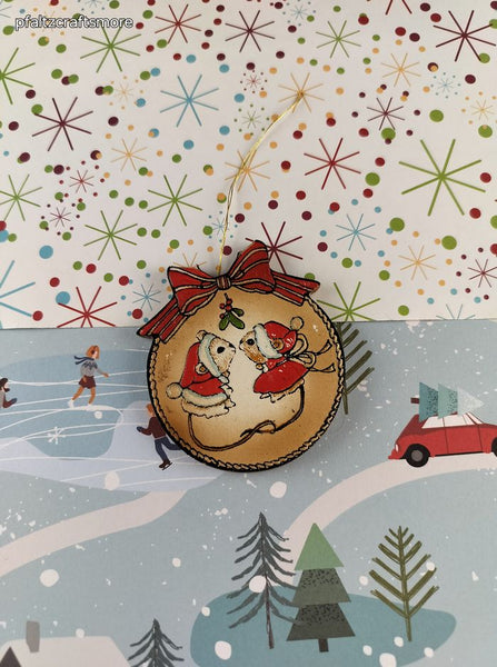 Vintage Embossed Leather Christmas Mice Mistletoe Ornament