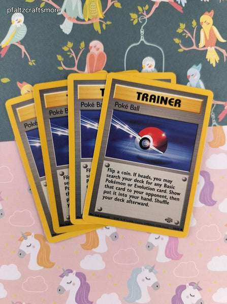 Vintage Common - Set/4 Poke Ball Jungle Non-Holo Pokemon Trainer Cards 64/64 - LP