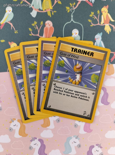Vintage Common - Set/4 Gust of Wind Base Set 2 Non-Holo Pokemon Trainer Cards 120/130 - LP