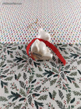 Vintage Midwest JAPAN Bone China White Teddy w/Red Ribbon 2" Christmas Ornament
