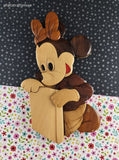 RARE Vintage Walt Disney's Minnie Mouse w/Book Wood Intarsia Wall Hanging